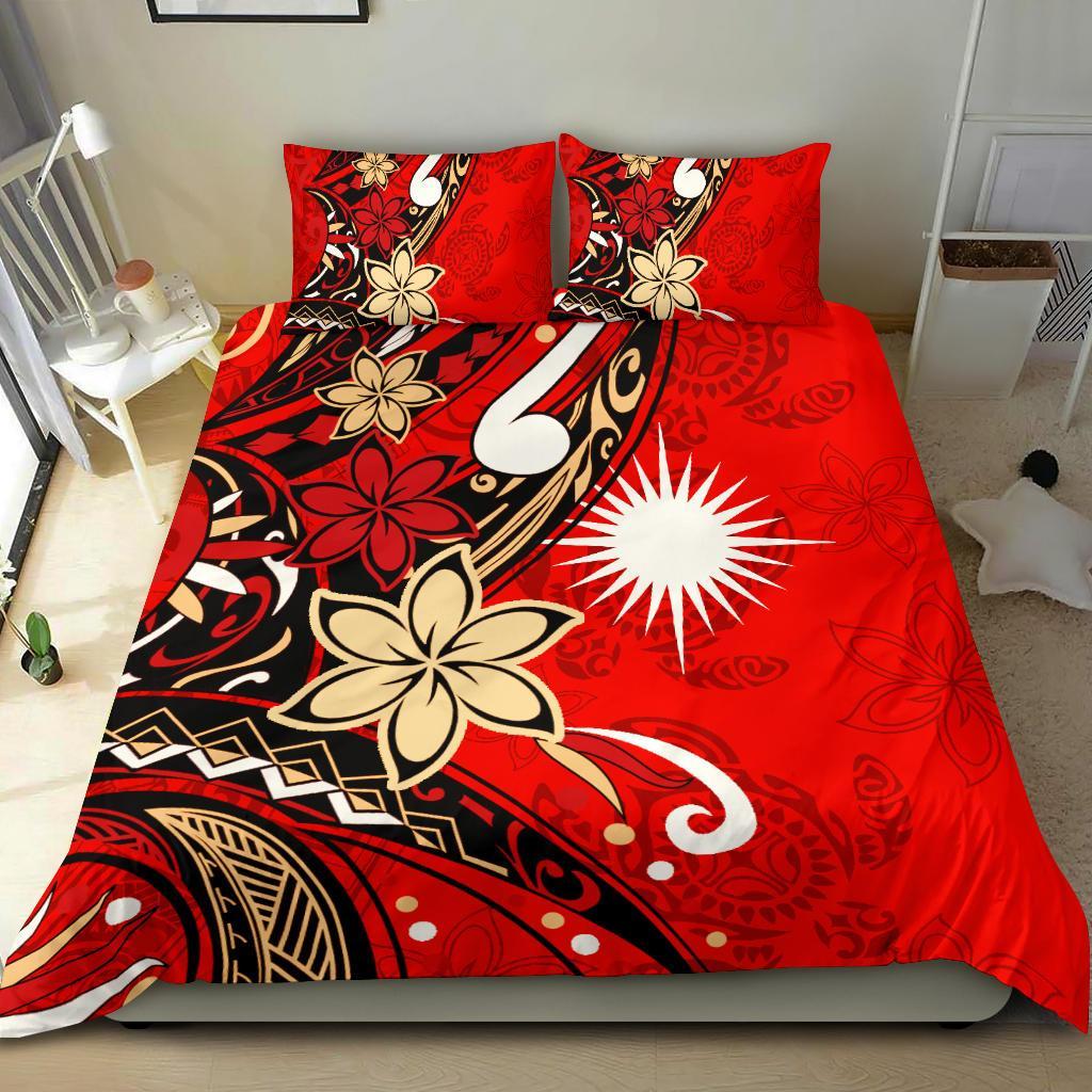 Marshall Islands Bedding Set - Tribal Flower With Special Turtles Red Color Red - Polynesian Pride