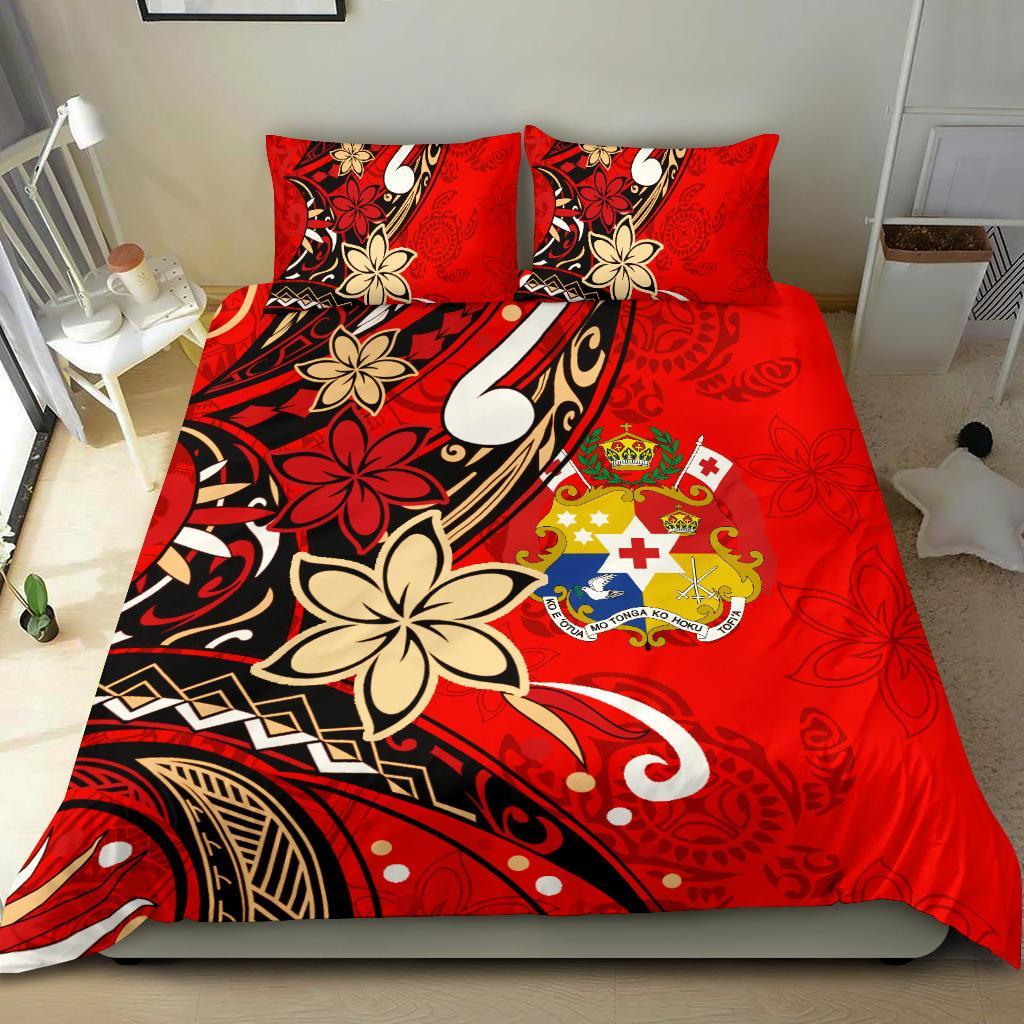 Tonga Polynesian Bedding Set - Tribal Flower With Special Turtles Red Color Red - Polynesian Pride