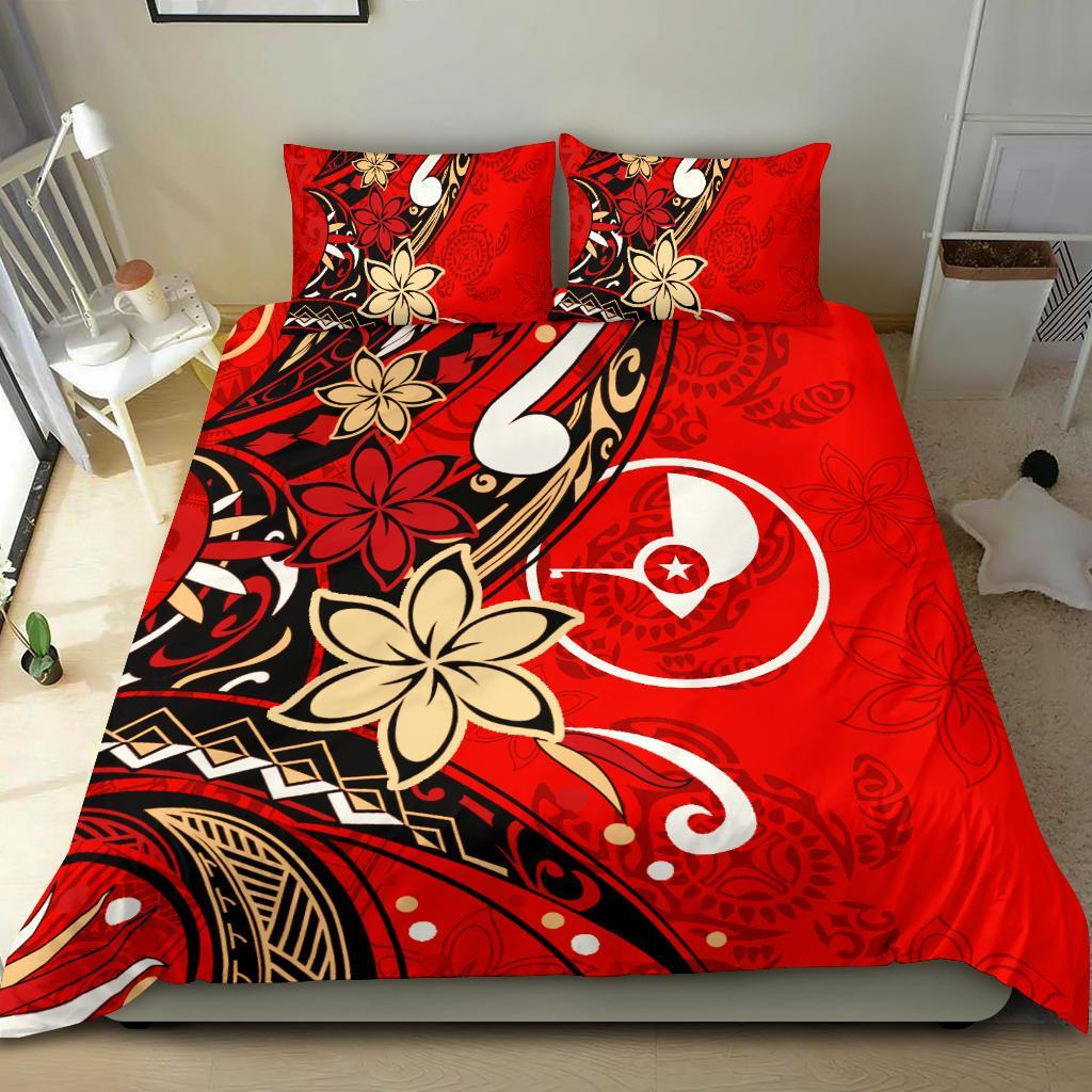 Yap Bedding Set - Tribal Flower With Special Turtles Red Color Red - Polynesian Pride