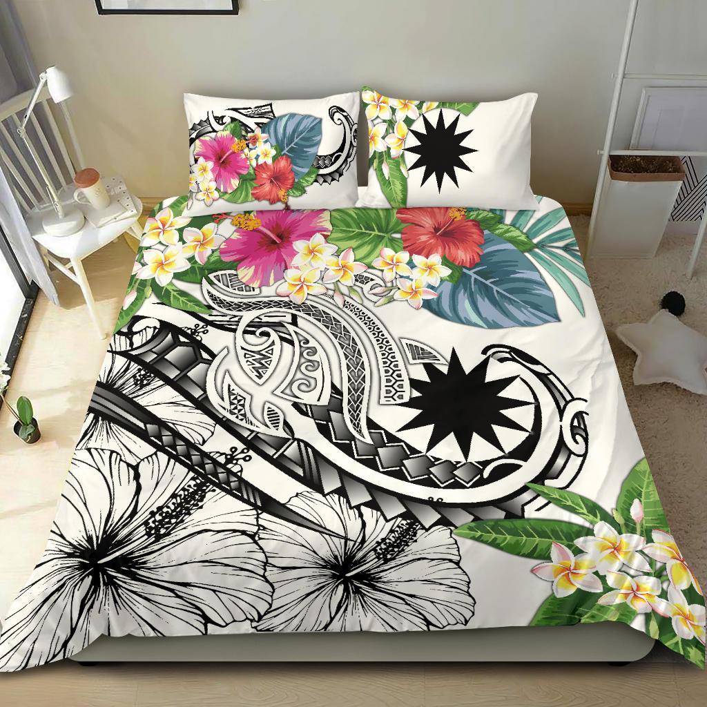 Nauru Polynesian Bedding Set - Summer Plumeria (White) White - Polynesian Pride