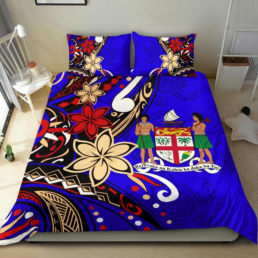 Fiji Bedding Set - Tribal Flower With Special Turtles Blue Color Blue - Polynesian Pride