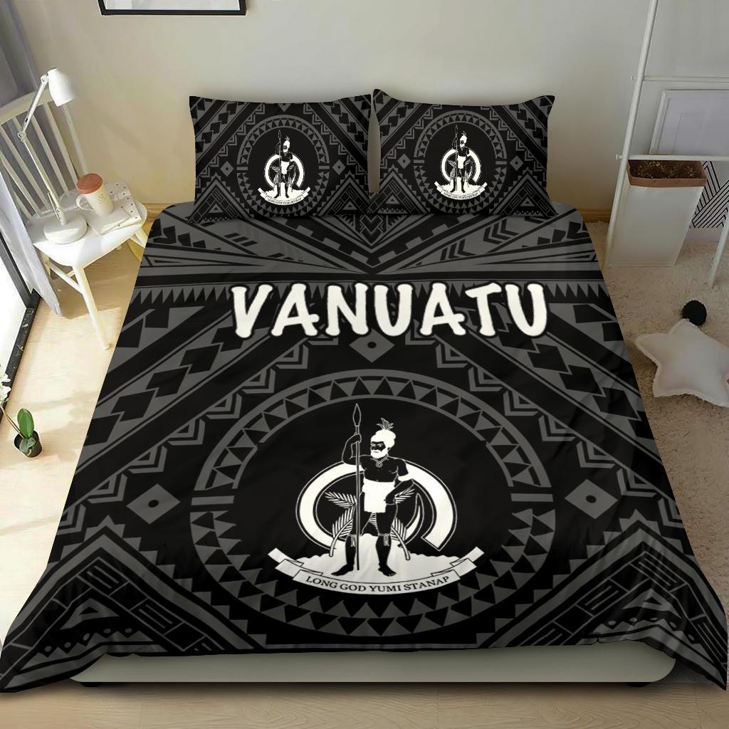 Vanuatu Bedding Set - Vanuatu Seal With Polynesian Tattoo Style Black - Polynesian Pride