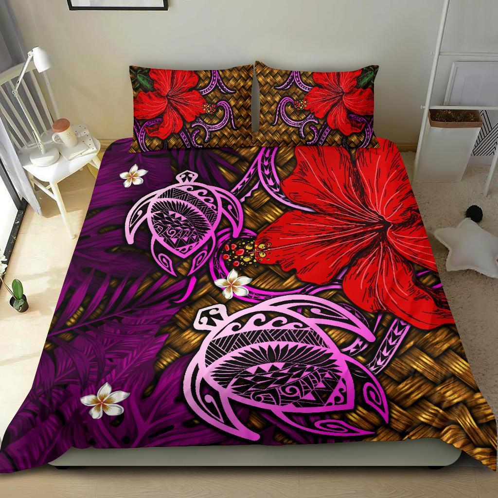 Hawaii Lauhala Hibiscus Polynesian Tropical Pink Bedding Set - Wake Style - AH - Polynesian Pride
