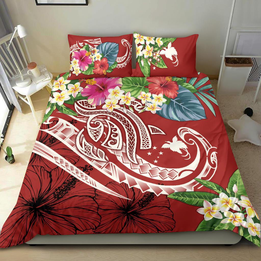 Papua New Guinea Polynesian Bedding Set - Summer Plumeria (Red) Red - Polynesian Pride