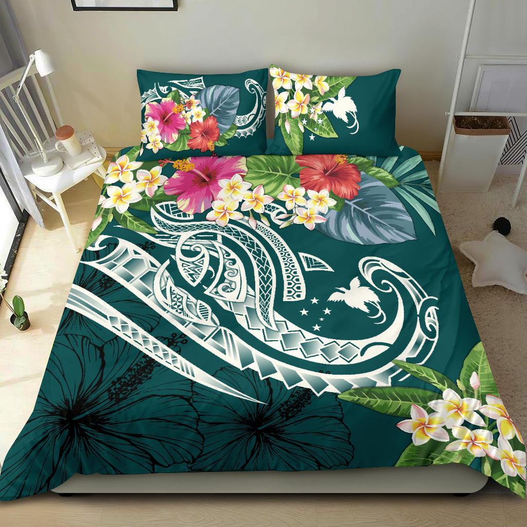 Papua New Guinea Polynesian Bedding Set - Summer Plumeria (Turquoise) Turquoise - Polynesian Pride