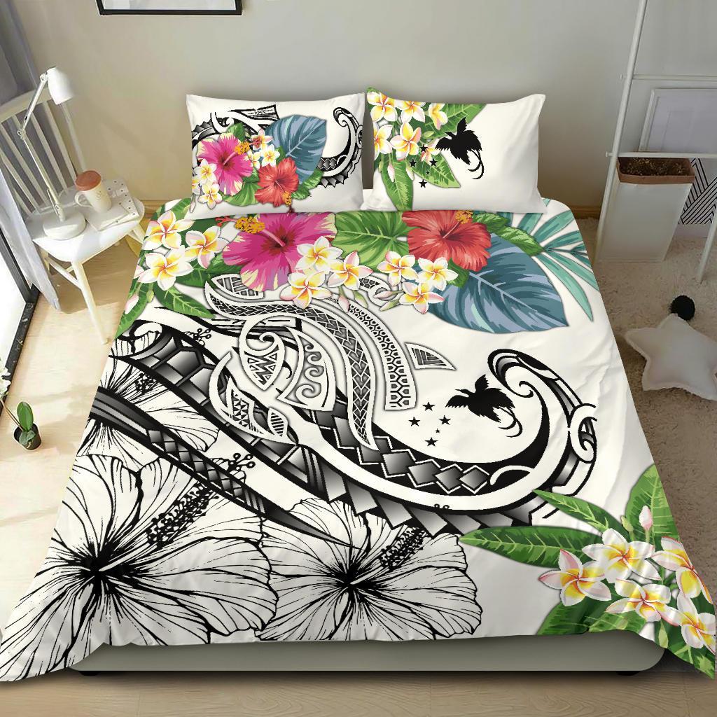 Papua New Guinea Polynesian Bedding Set - Summer Plumeria (White) White - Polynesian Pride