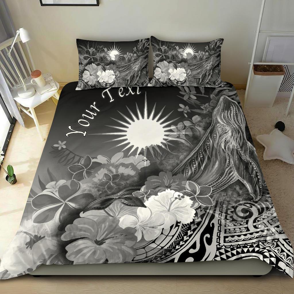 Marshall Islands Custom Personalised Bedding Set - Humpback Whale with Tropical Flowers (White) White - Polynesian Pride