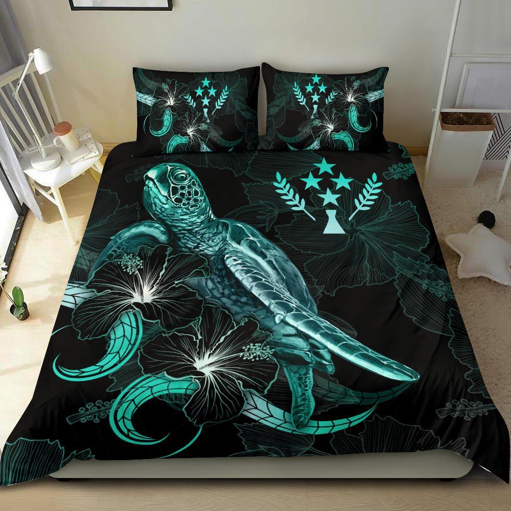 Kosrae Polynesian Bedding Set - Turtle With Blooming Hibiscus Turquoise - Polynesian Pride