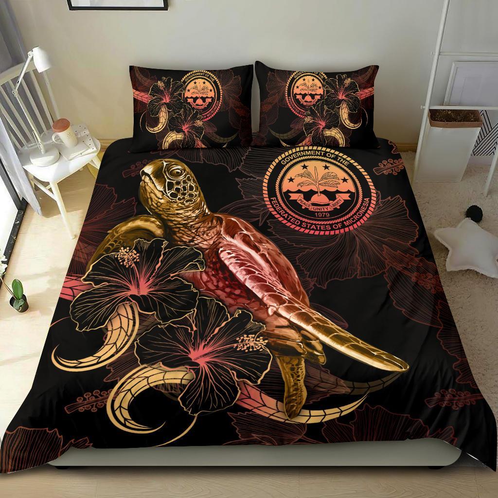 Federated States of Micronesia Polynesian Bedding Set - Turtle With Blooming Hibiscus Gold - Polynesian Pride
