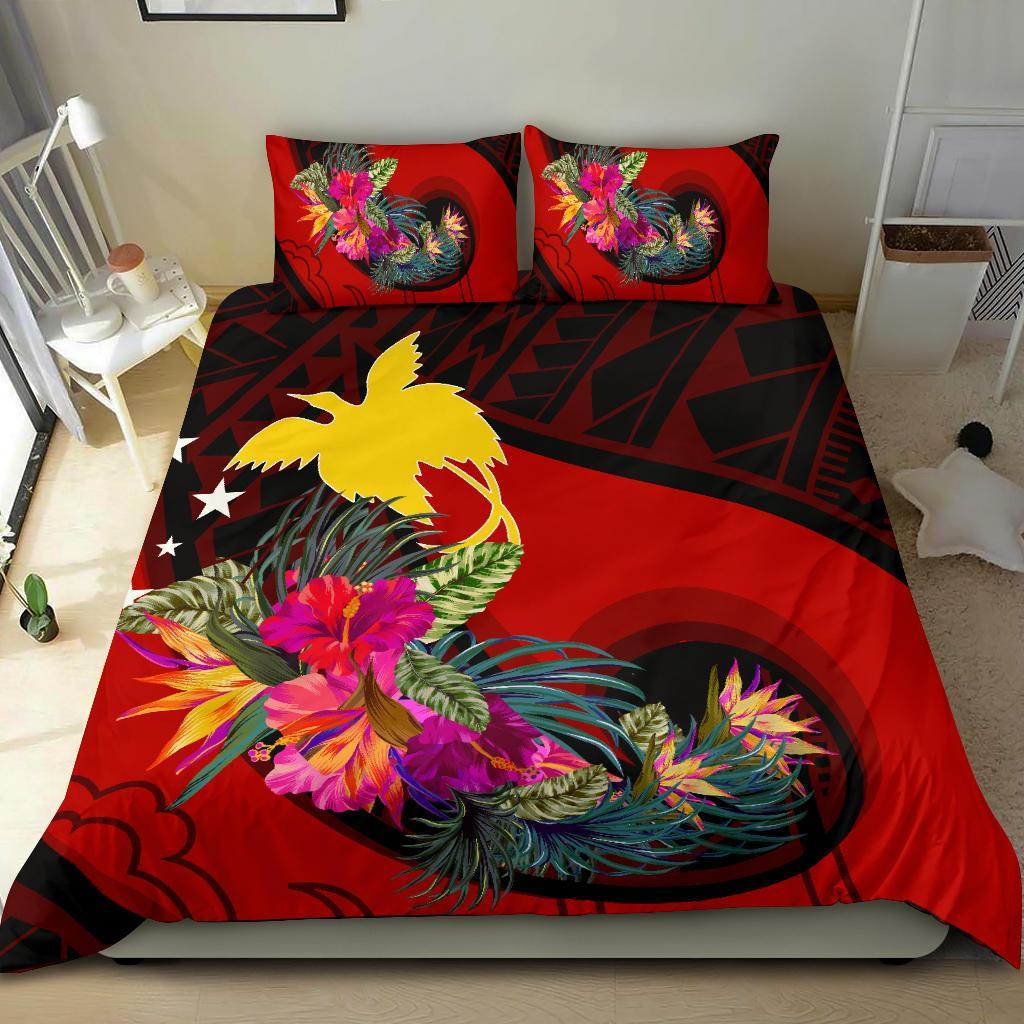 Papua New Guinea Bedding Set - Polynesian Hook And Hibiscus (Red) Art - Polynesian Pride