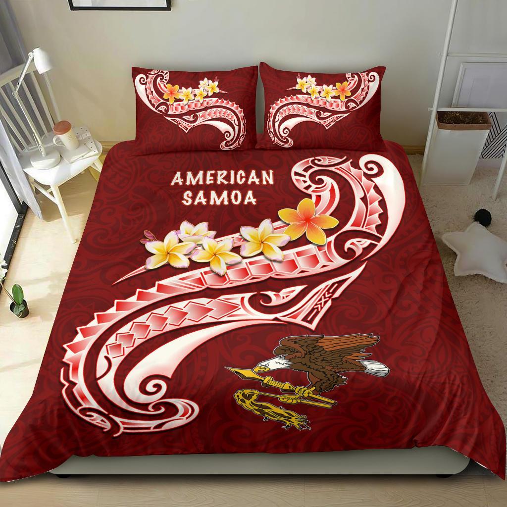 American Samoa Bedding Set - AS Seal Polynesian Patterns Plumeria Red - Polynesian Pride