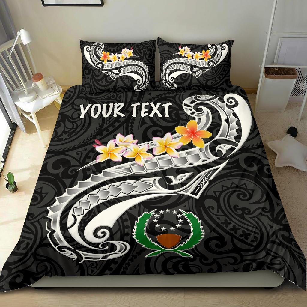 Pohnpei Custom Personalised Bedding Set - Pohnpei Seal Polynesian Patterns Plumeria (Black) - Polynesian Pride