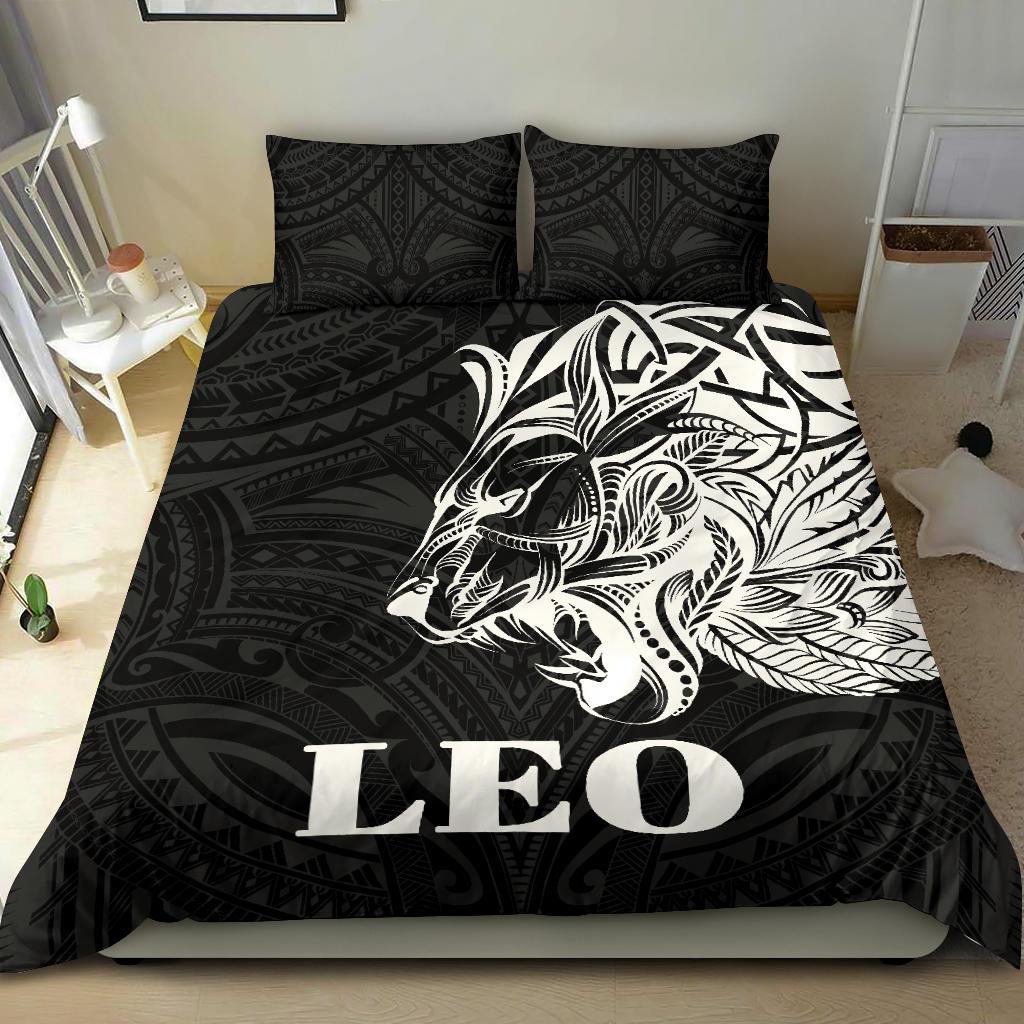 Sun In Leo Zodiac Bedding Set Polynesian Tattoo Simple - White Black - Polynesian Pride