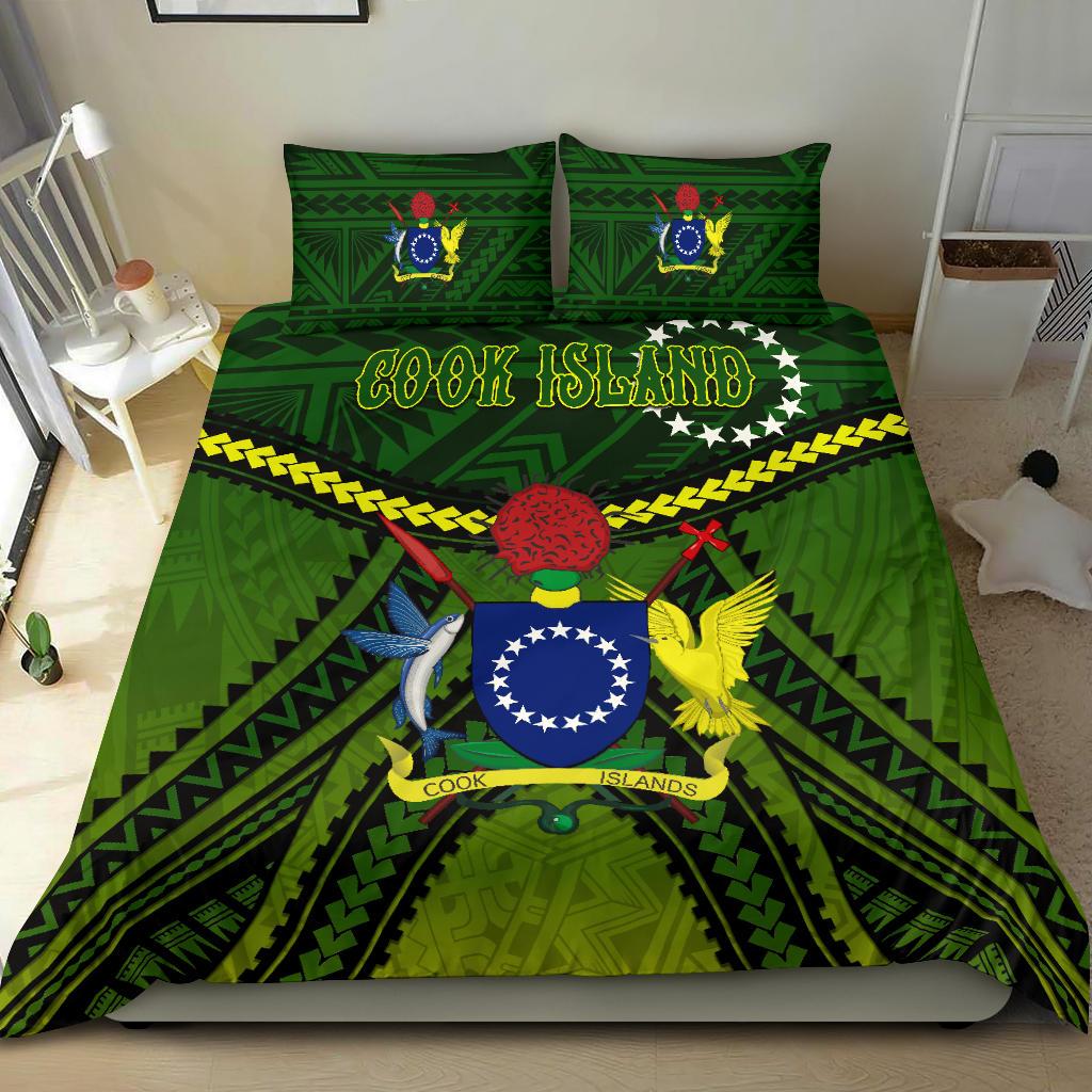Cook Islands Bedding Set Polynesian Tattoo Seashore Green - Polynesian Pride