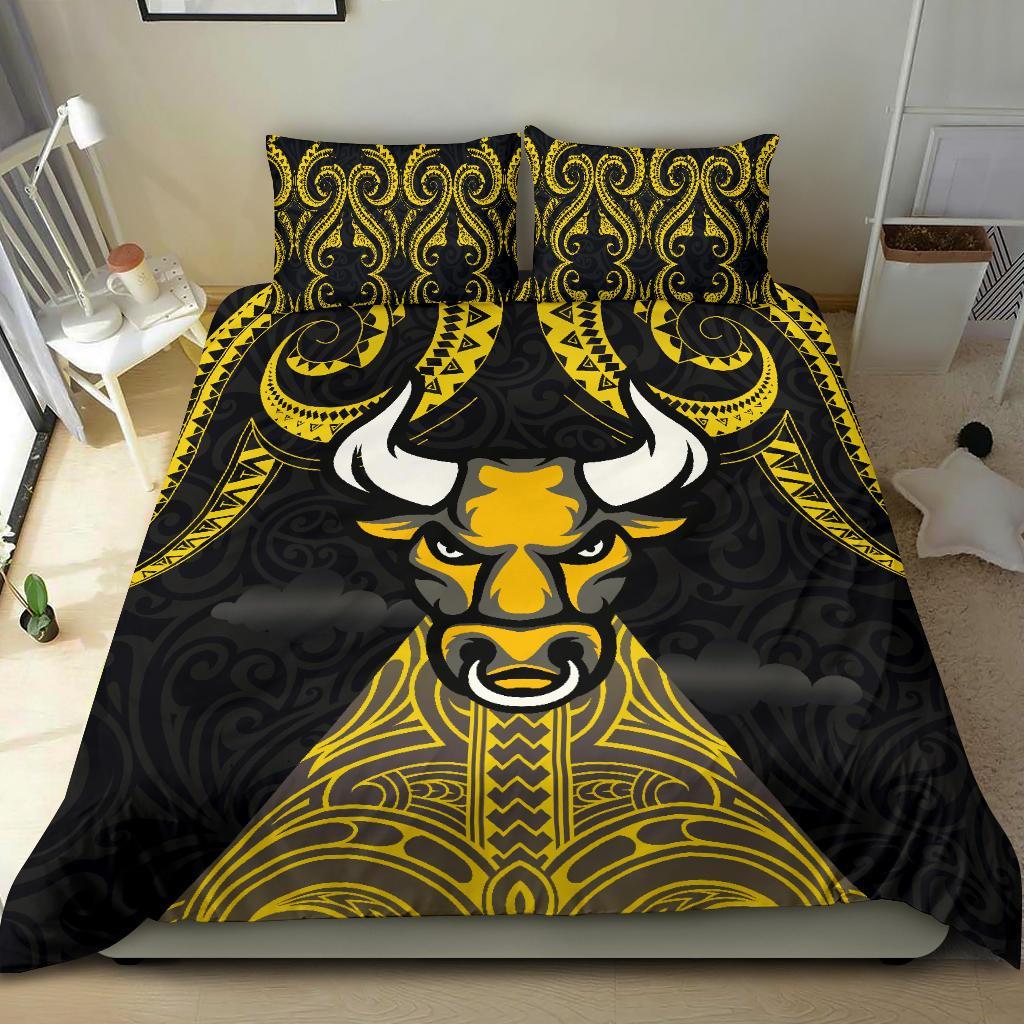 Aotearoa Maori Bedding Set Taranaki Bulls Black - Polynesian Pride