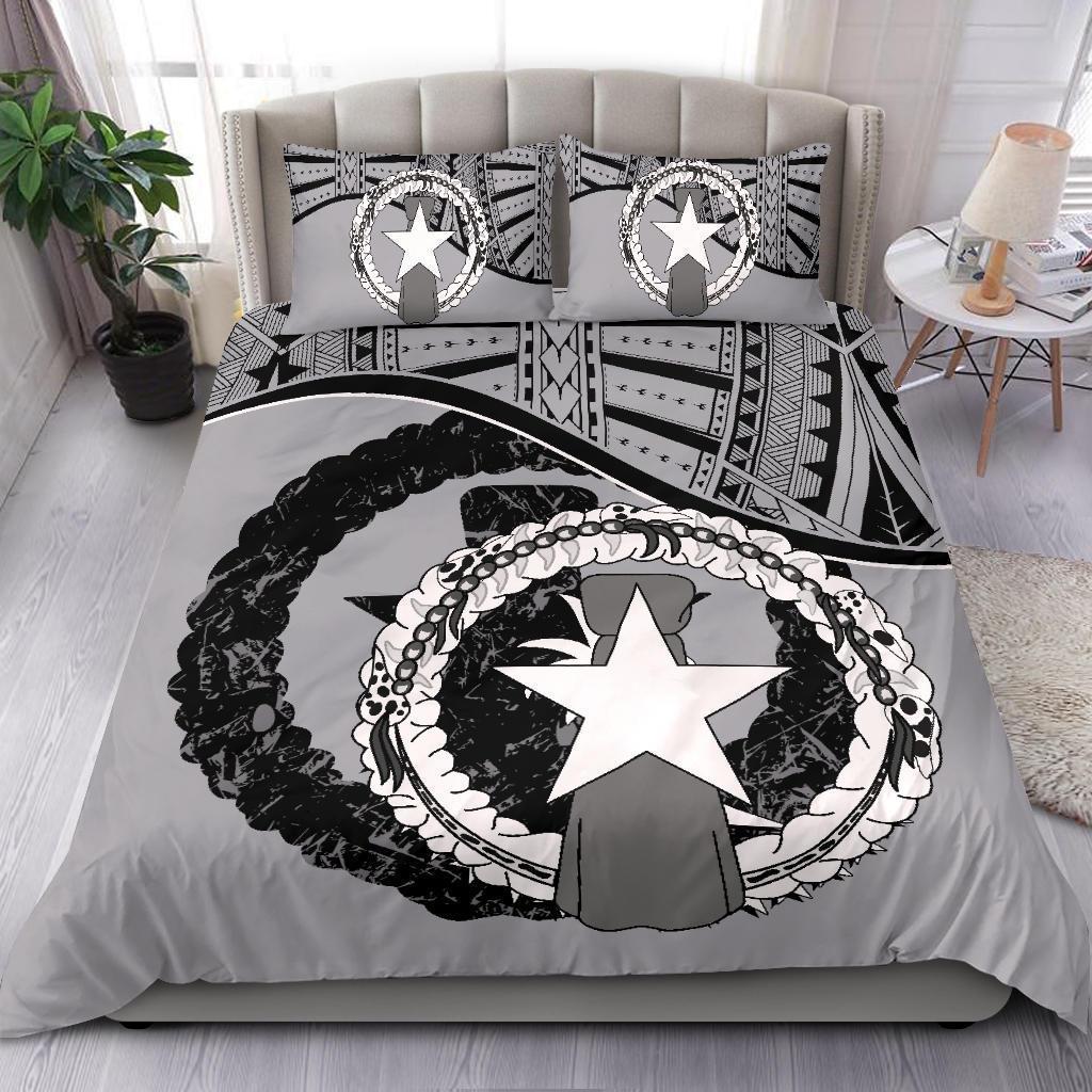 Northern Mariana Islands Duvet Cover Set - Northern Mariana Islands Flag Gray - Polynesian Pride