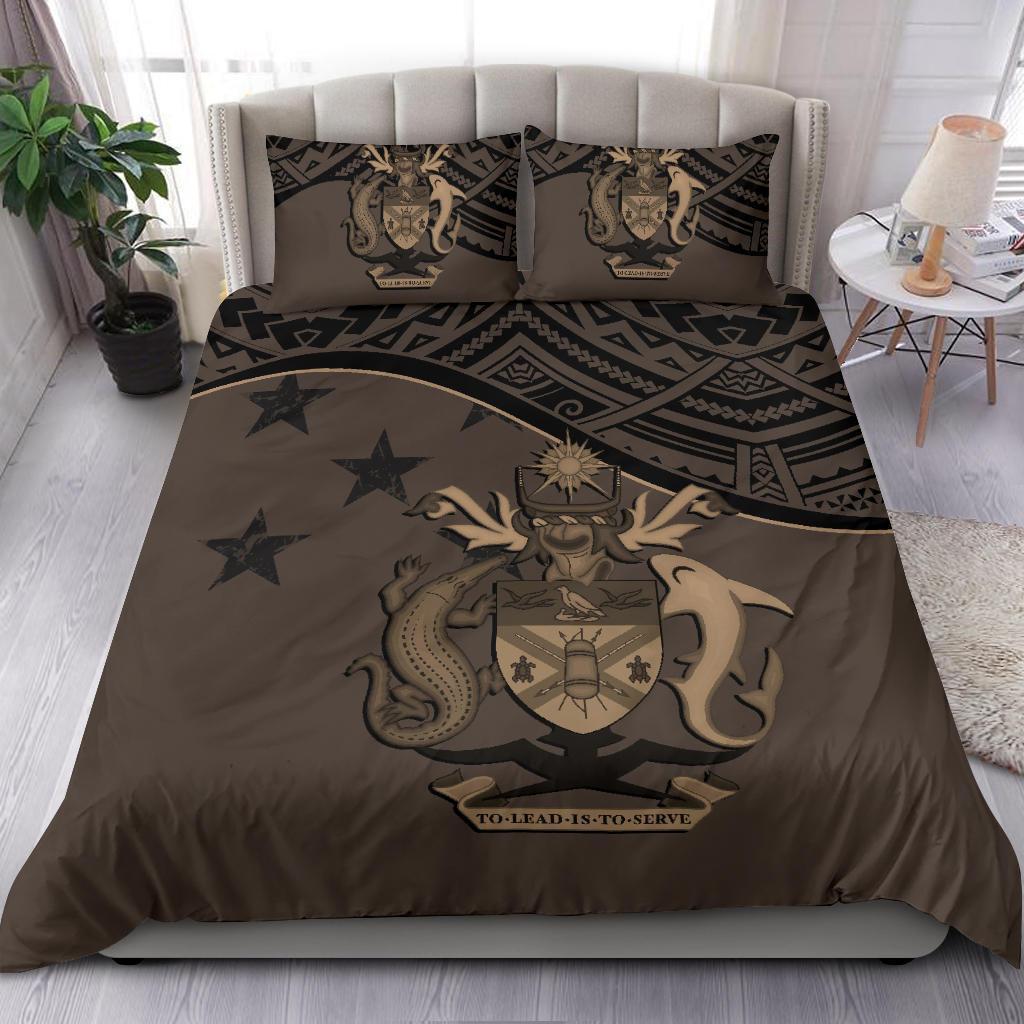 Solomon Island Duvet Cover Set - Flag & Coat Of Arms Brown - Polynesian Pride