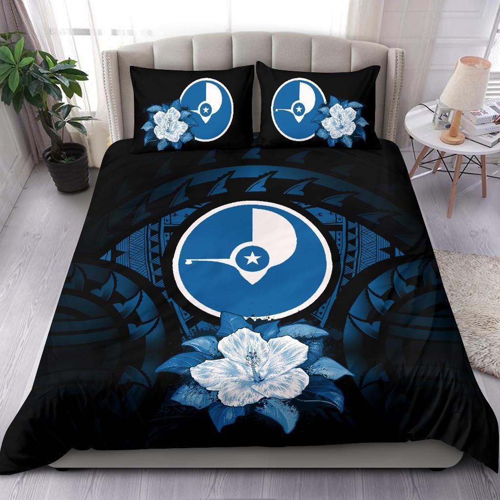 Yap Duvet Cover Set - Yap Flag & Dark Blue Hibiscus - Polynesian Pride
