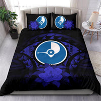 Yap Duvet Cover Set - Yap Flag & Dark Blue Hibiscus - Polynesian Pride