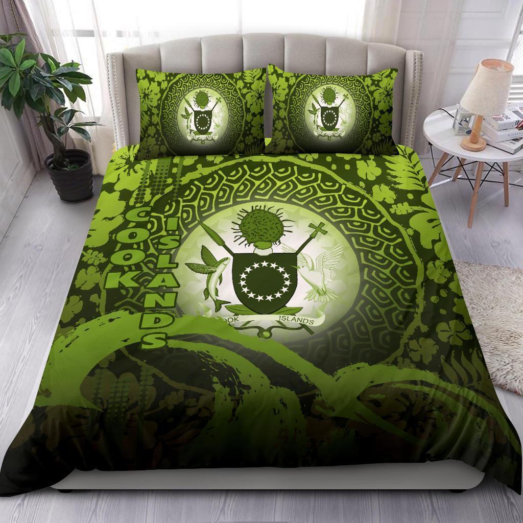 Cook Islands Bedding Set - Wave And Hibiscus Green - Polynesian Pride