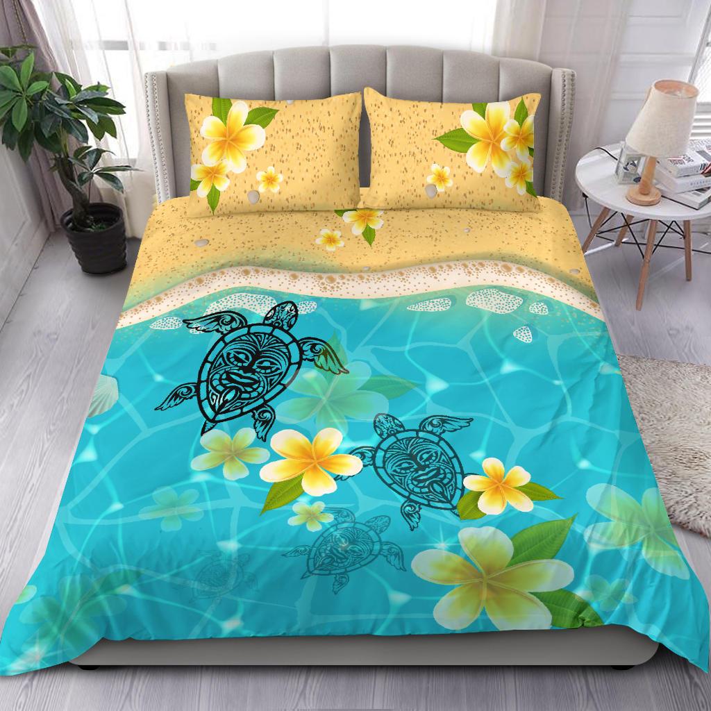 Polynesian Bedding Set - Turtles And Plumeria Duvet Cover Set Blue - Polynesian Pride