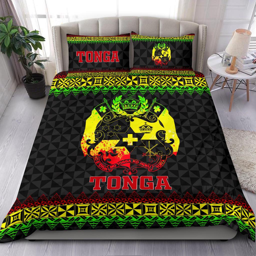 Polynesian Bedding Set - Tonga Coat Of Arms Duvet Cover Set Reggae Version Art - Polynesian Pride