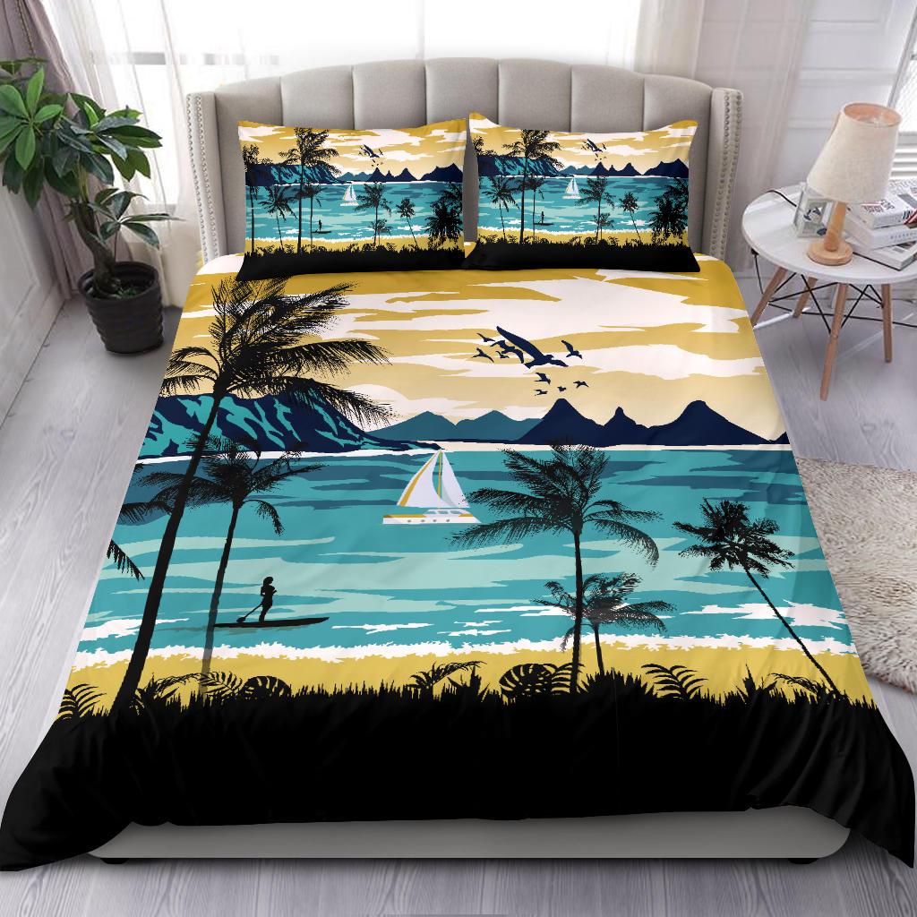 Hawaiian Sea Poster View Classic Coconut Tree Polynesian Bedding Set - Polynesian Pride