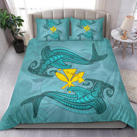Hawaiian Map Kanaka Hammerhead Shark Polynesian Bedding Set Blue - Polynesian Pride