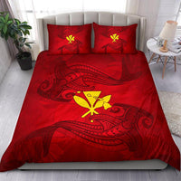 Hawaiian Map Kanaka Hammerhead Shark Polynesian Bedding Set Red - Polynesian Pride