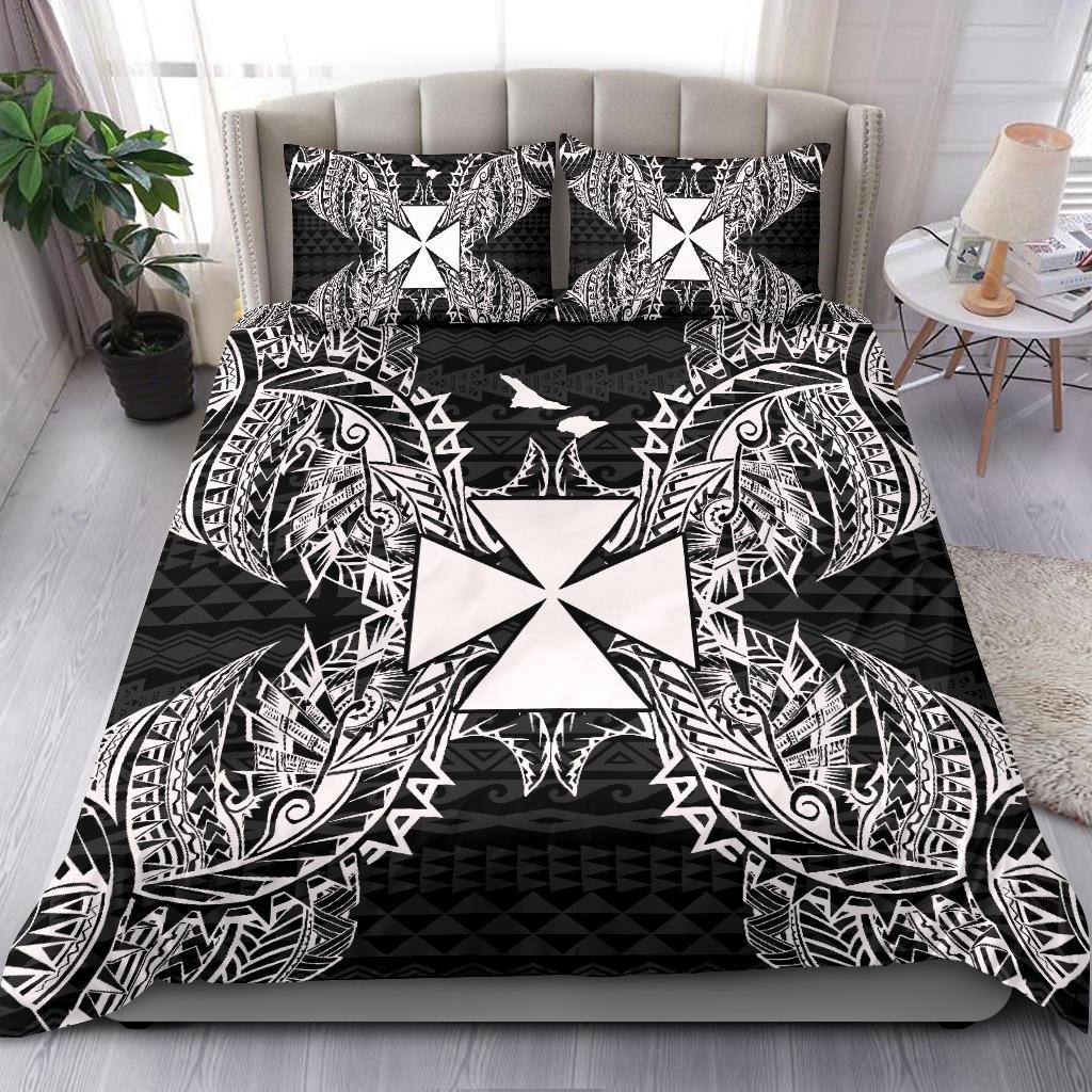 Polynesian Bedding Set - Wallis And Futuna Duvet Cover Set Map Black Black - Polynesian Pride