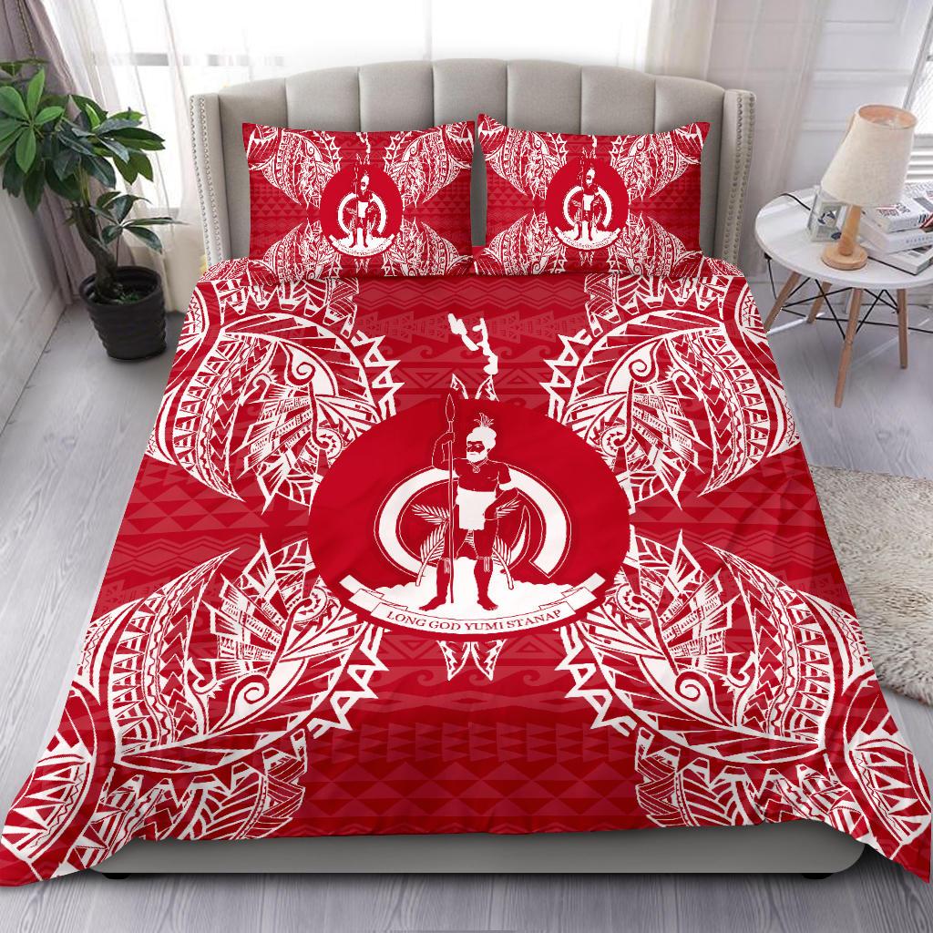 Polynesian Bedding Set - Vanuatu Duvet Cover Set Map Red White Red - Polynesian Pride