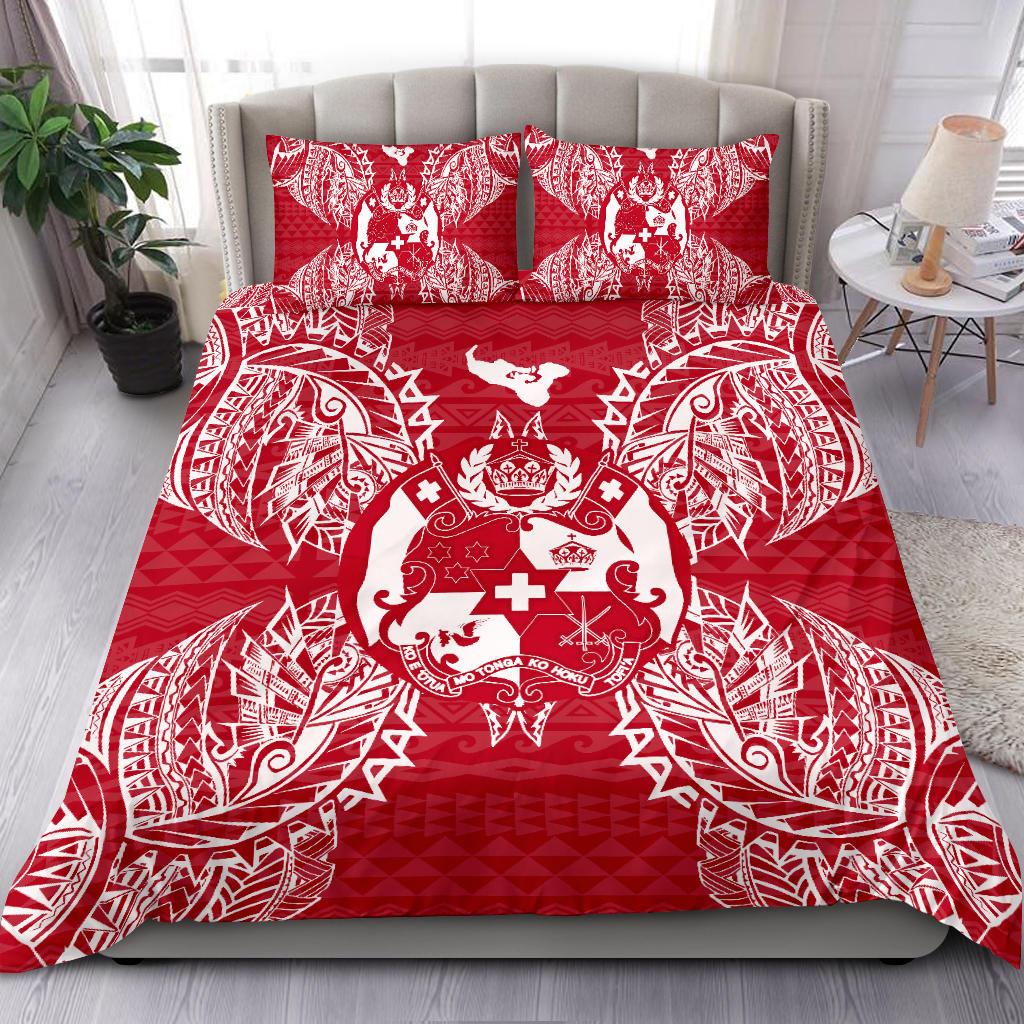 Polynesian Bedding Set - Tonga Duvet Cover Set Map Red White Red - Polynesian Pride