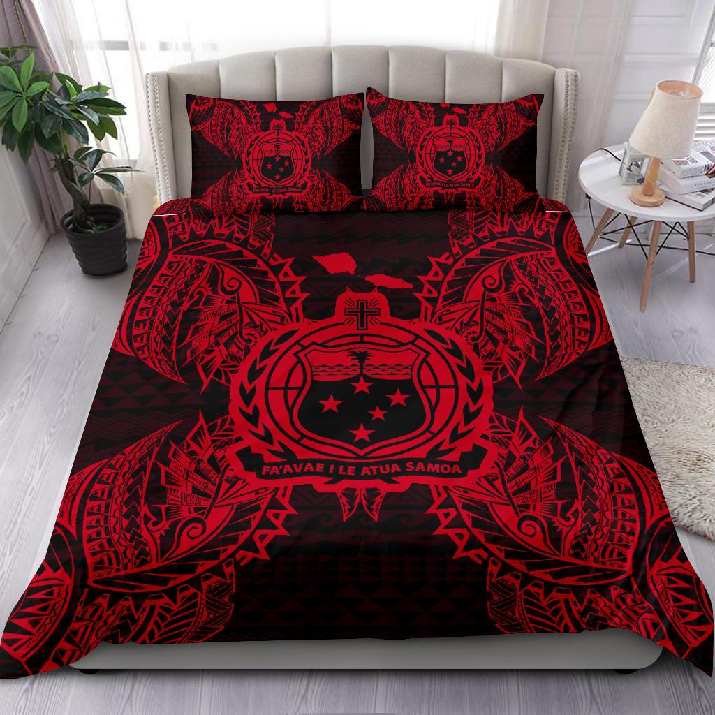 Polynesian Bedding Set - Samoa Duvet Cover Set Map Red Red - Polynesian Pride