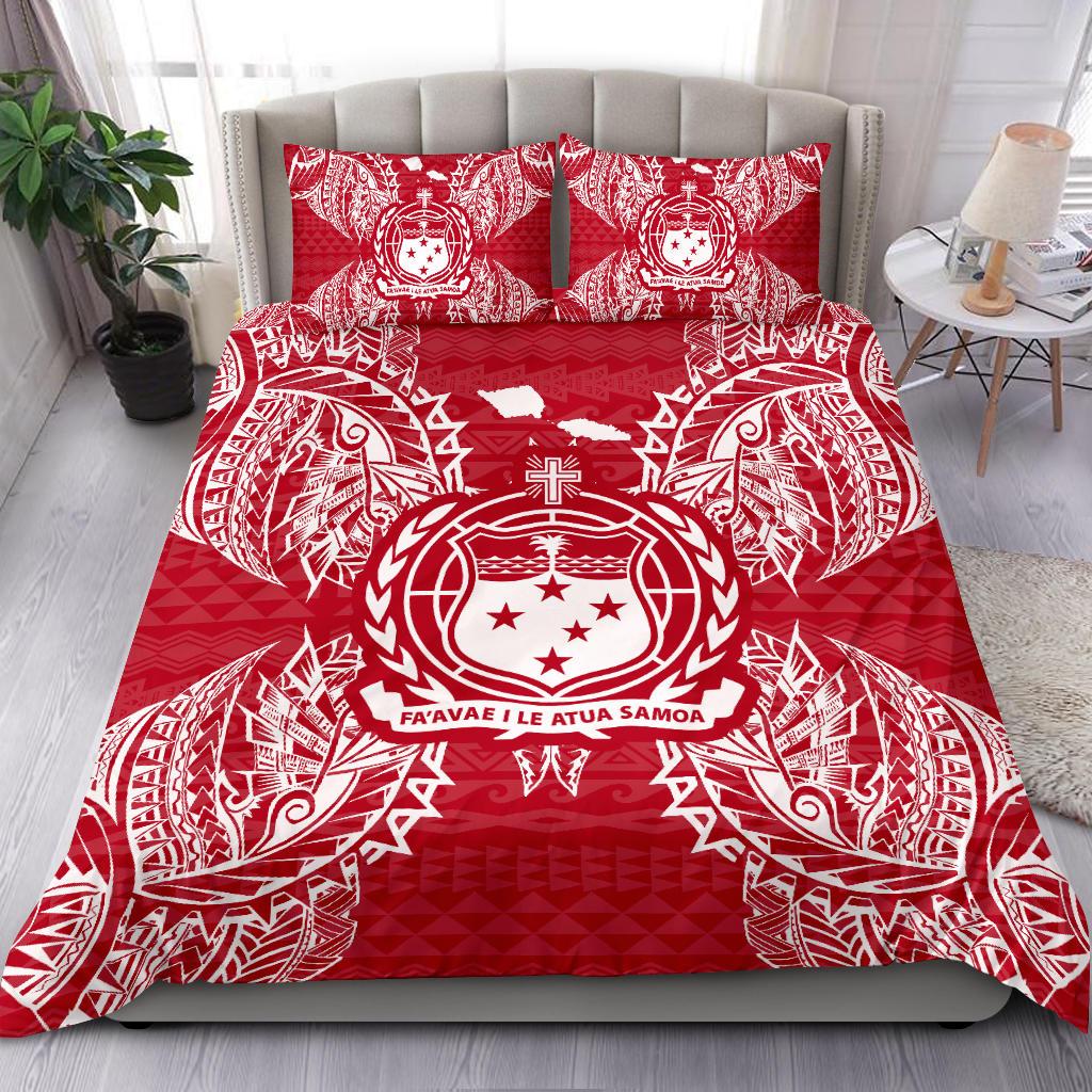 Polynesian Bedding Set - Samoa Duvet Cover Set Map Red White Red - Polynesian Pride