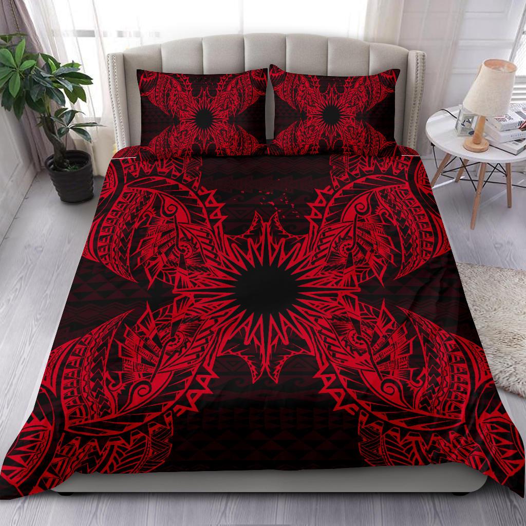 Polynesian Bedding Set - Marshall Islands Duvet Cover Set Map Red Red - Polynesian Pride