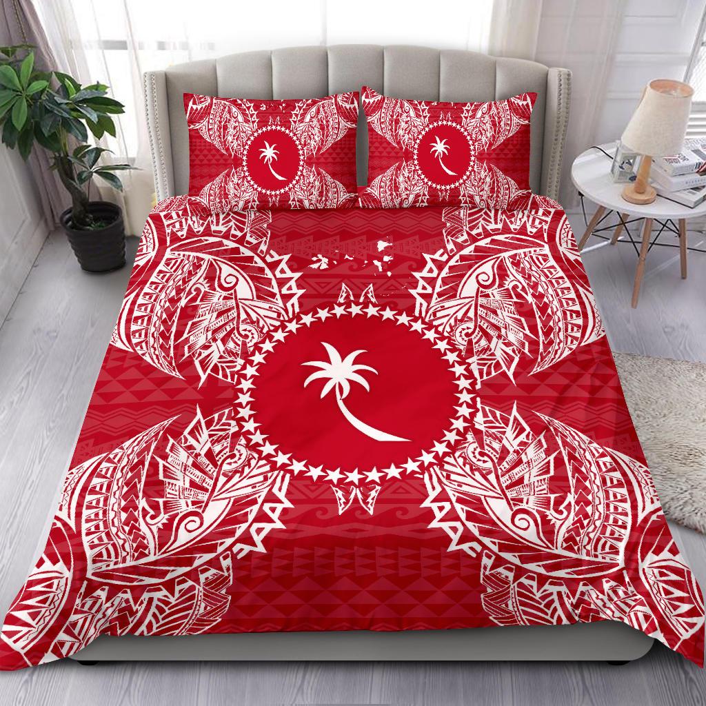 Polynesian Bedding Set - Chuuk Duvet Cover Set Map Red White Red - Polynesian Pride