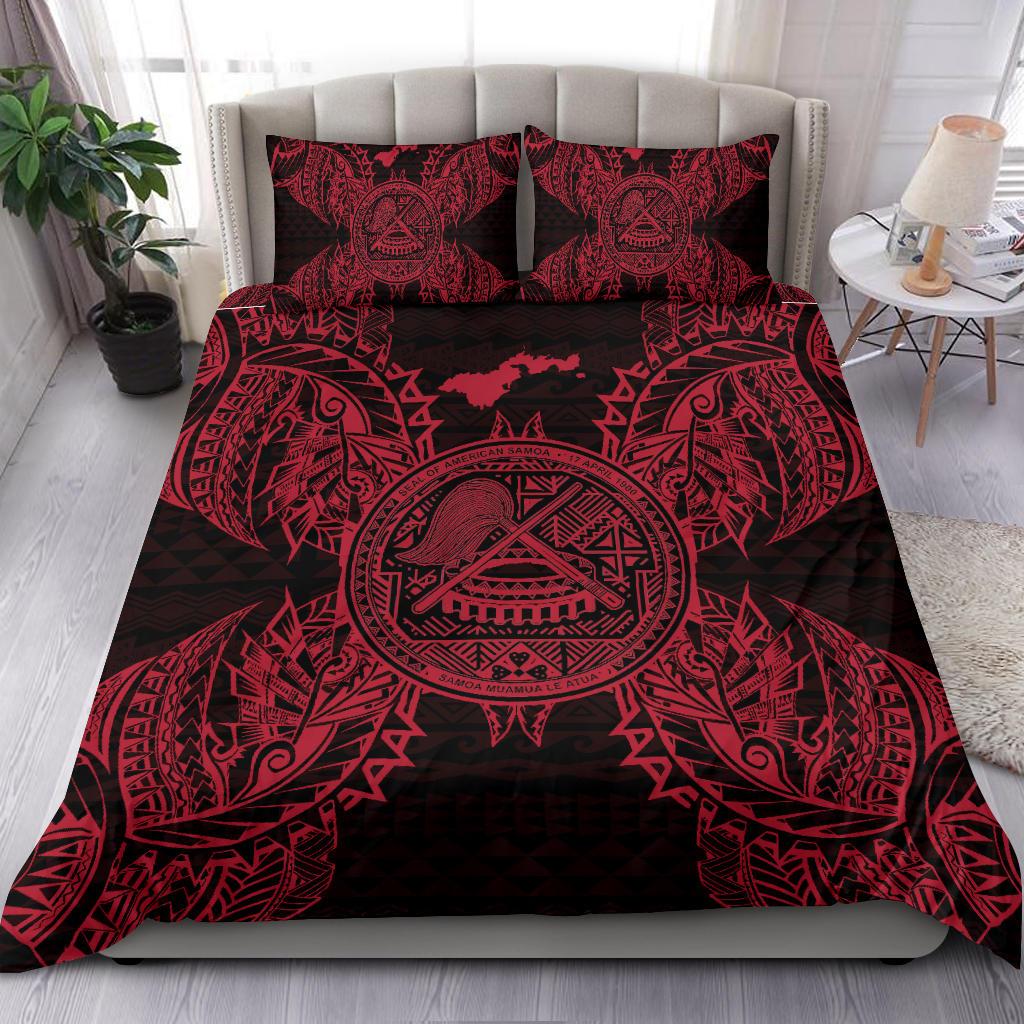 Polynesian Bedding Set - American Samoa Duvet Cover Set Map Red Red - Polynesian Pride