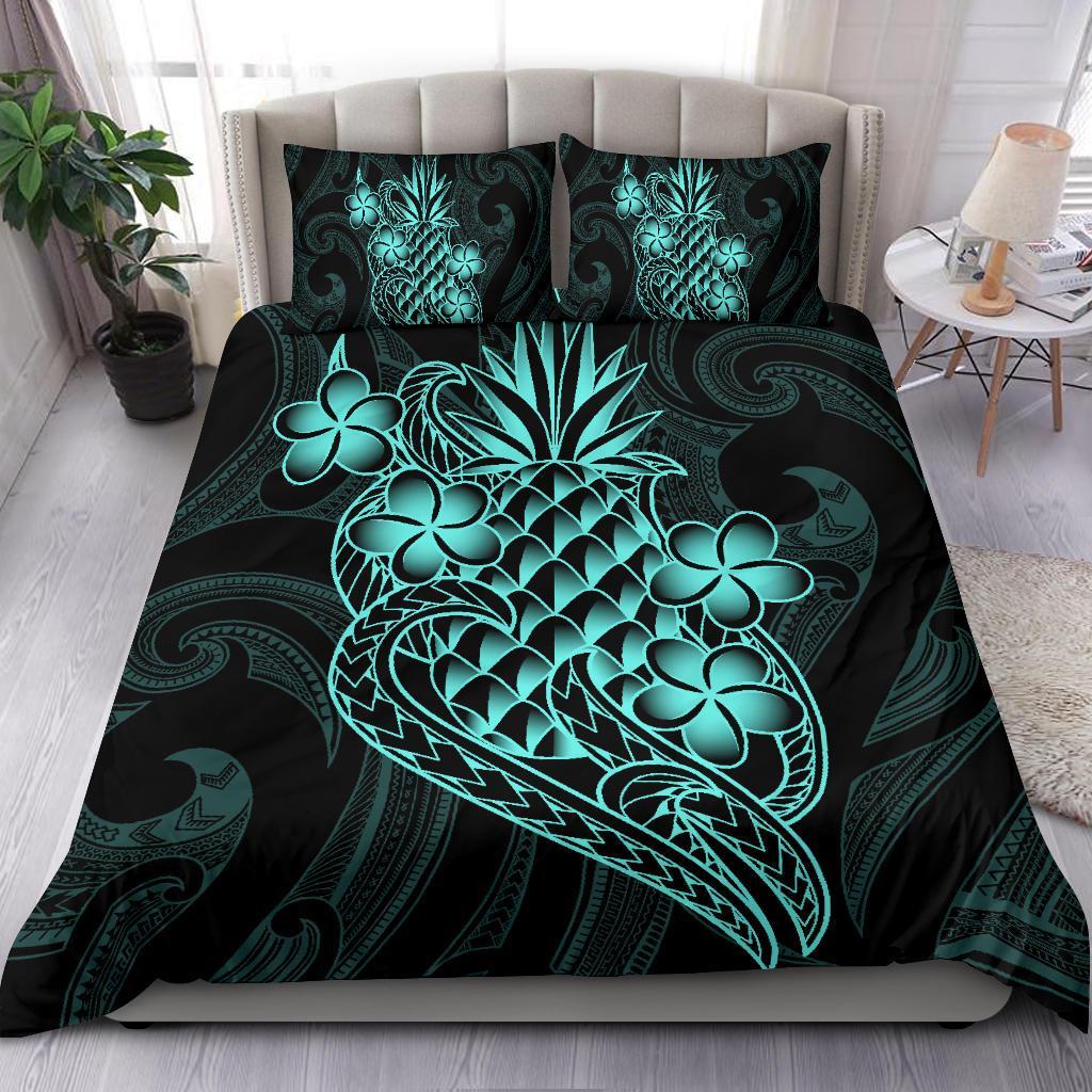 Polynesian Bedding Set - Hawaii Duvet Cover Set Blue Pineapple Black - Blue - Polynesian Pride