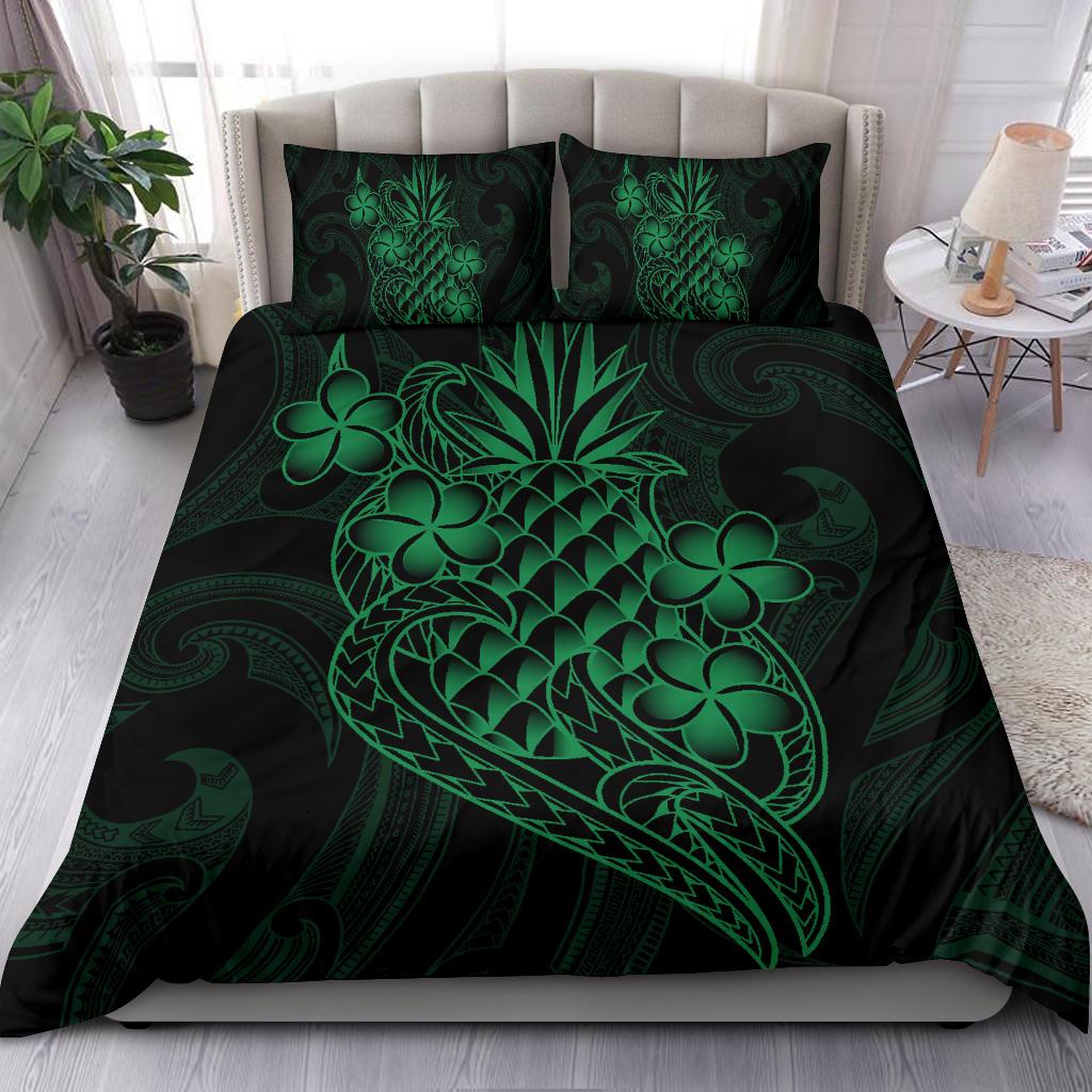 Polynesian Bedding Set - Hawaii Duvet Cover Set Green Pineapple Green - Polynesian Pride