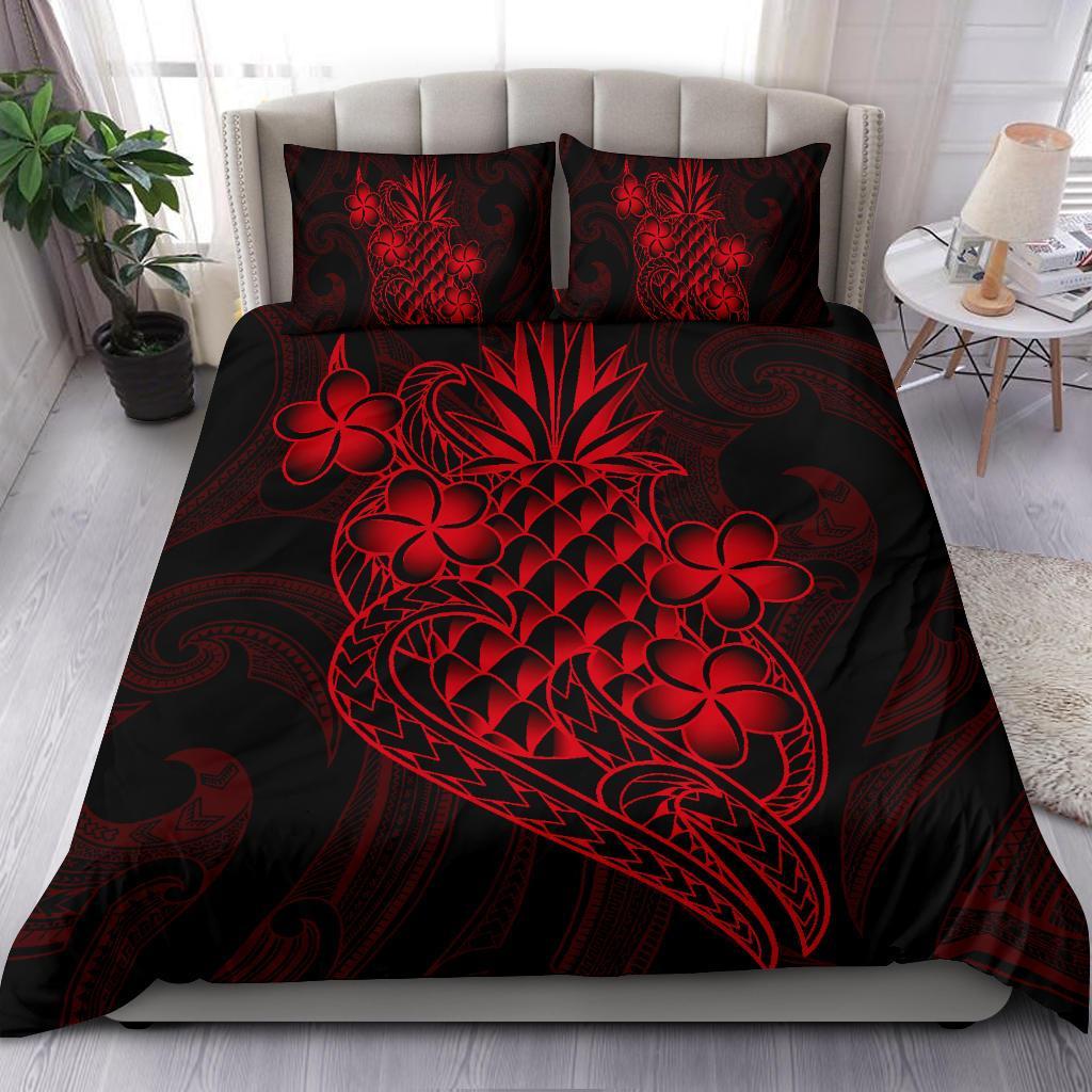 Polynesian Bedding Set - Hawaii Duvet Cover Set Red Pineapple Red - Polynesian Pride