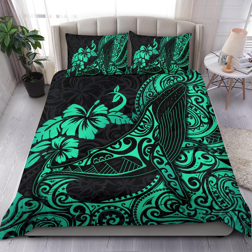 Polynesian Bedding Set - Hawaii Polynesian Duvet Cover Turquoise Humpback Whale Turquoise - Polynesian Pride