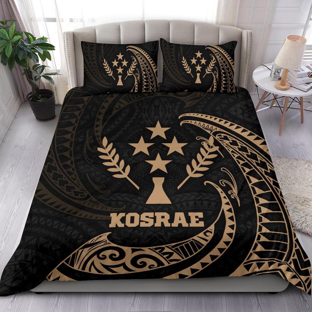 Kosrae Micronesia Bedding Set - Gold Tribal Wave Black - Polynesian Pride