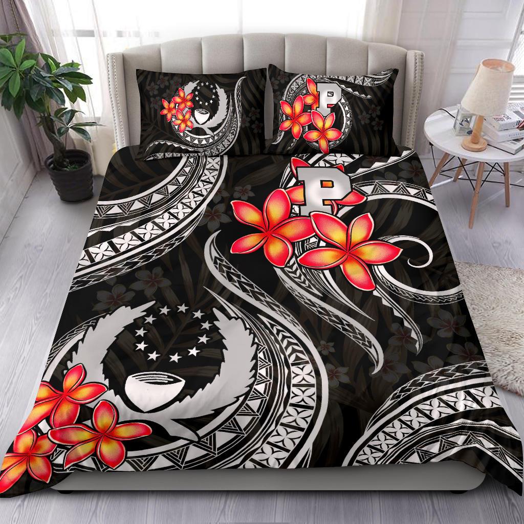 Micronesian Bedding Set - Pohnpei Duvet Cover Set - Black Plumeria BLACK - Polynesian Pride