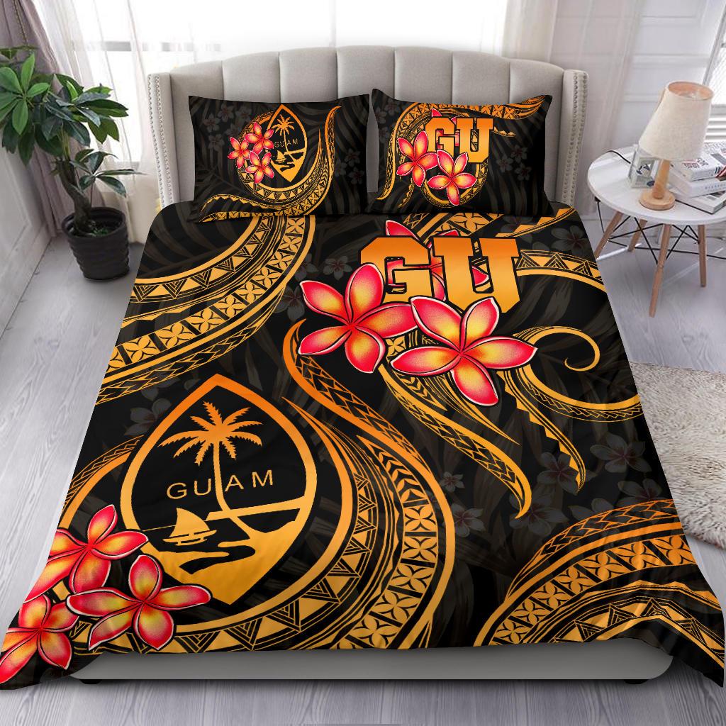 Polynesian Bedding Set - Guam Duvet Cover Set - Gold Plumeria GOLD - Polynesian Pride