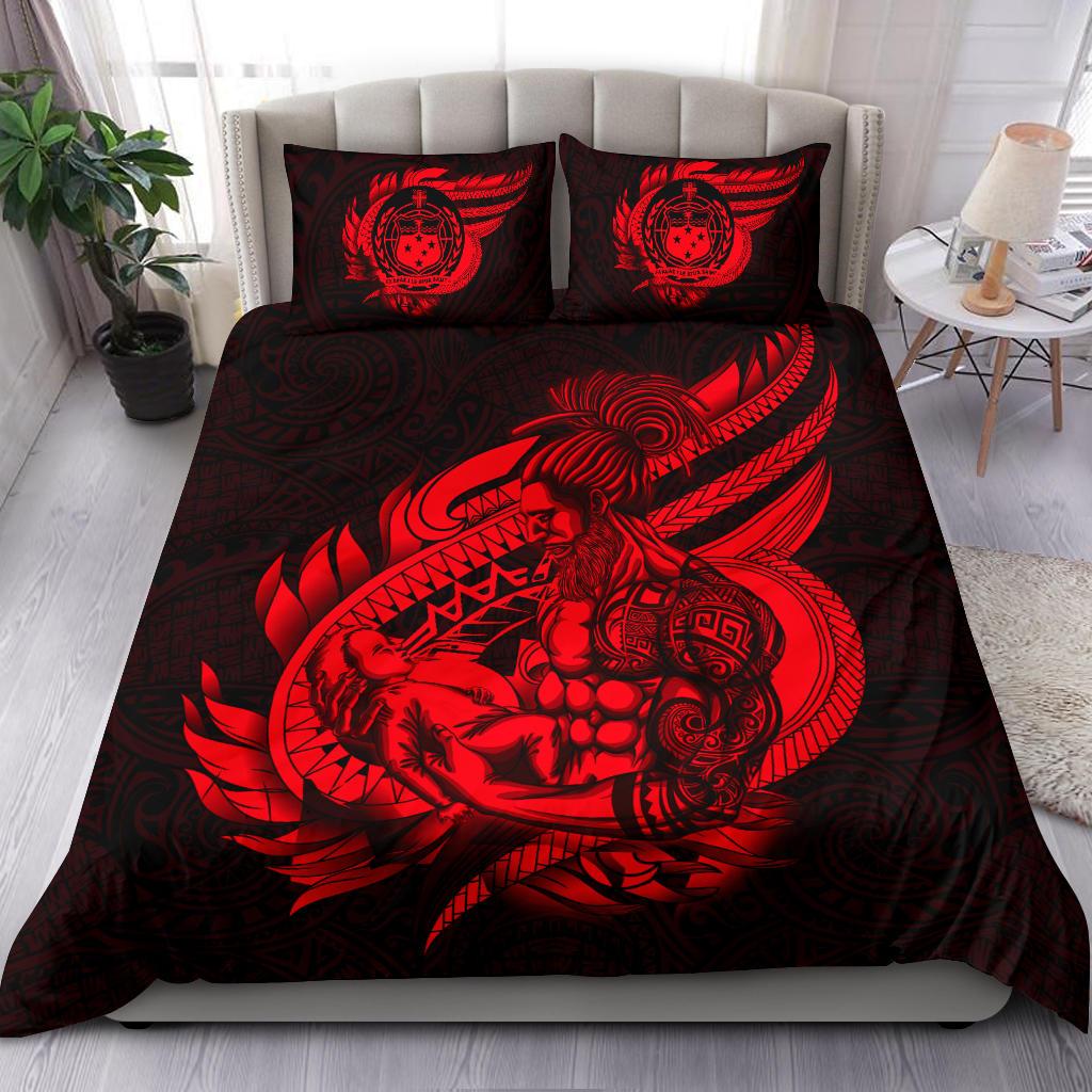 Polynesian Bedding Set - Samoa Duvet Cover Set Father And Son Red - Polynesian Pride