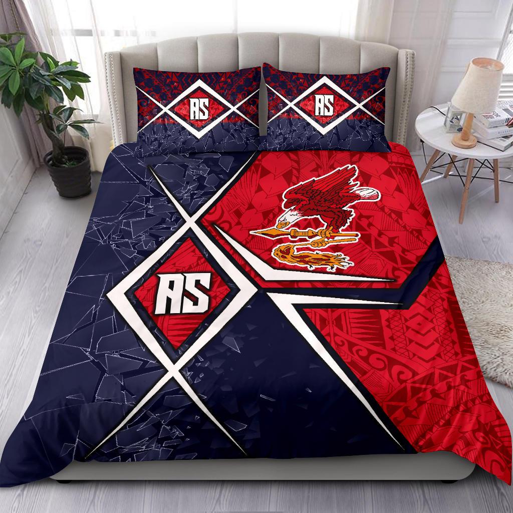 Polynesian Bedding Set - American Samoa Duvet Cover - AS Flag with Polynesian Patterns Red - Polynesian Pride