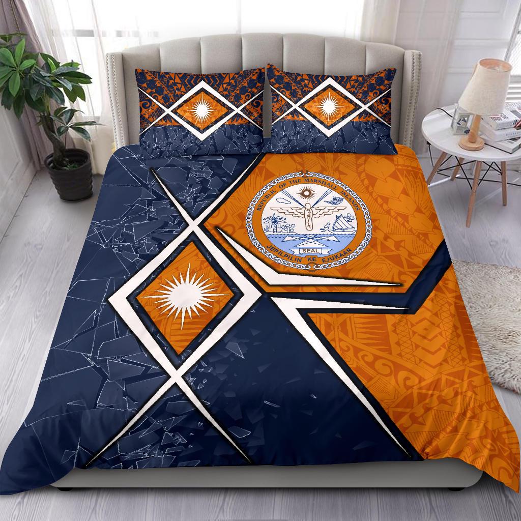 Marshall Islands Bedding Set - Marshall Islands Flag with Polynesian Patterns Orange - Polynesian Pride