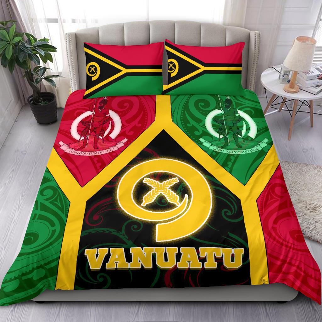 Vanuatu Polynesian Bedding Set - Vanuatu Flag and Coat Of Arms Black - Polynesian Pride
