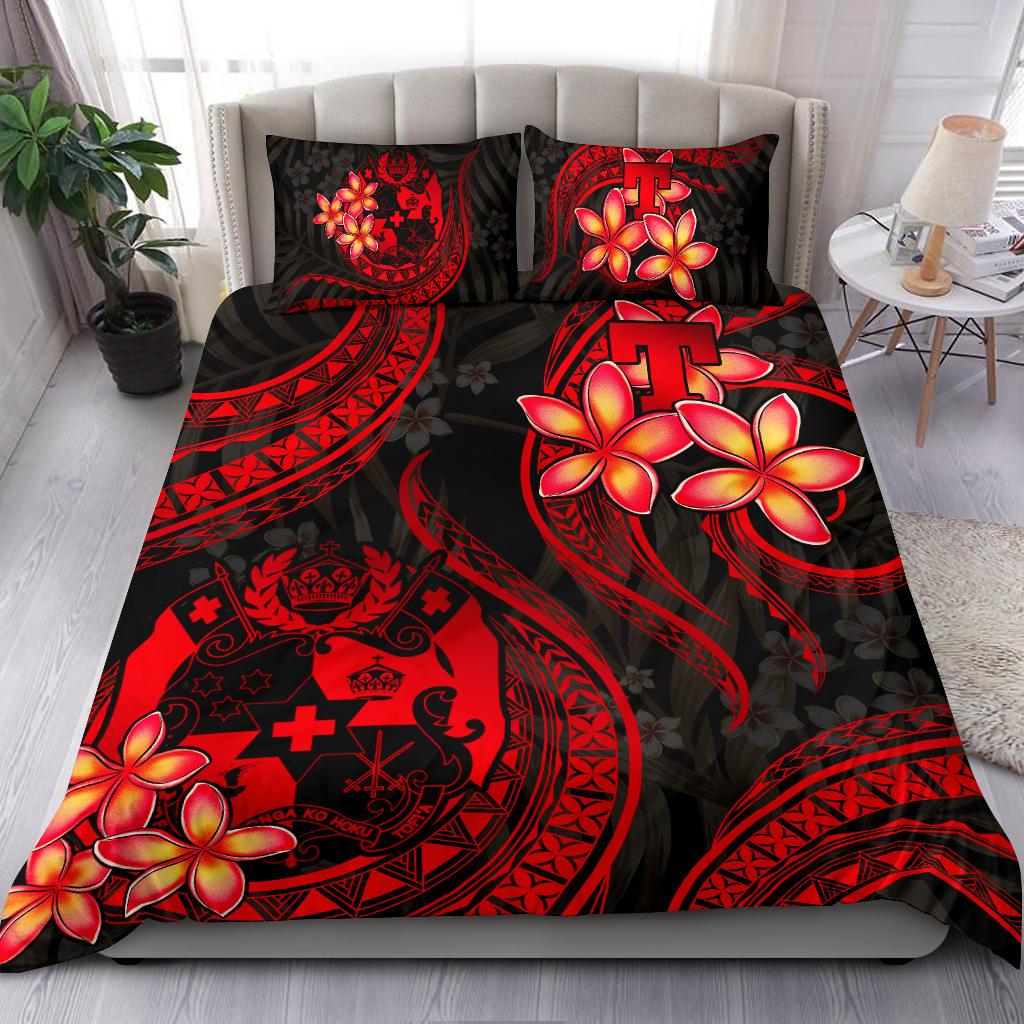 Polynesian Bedding Set - Tonga Duvet Cover Set - Red Plumeria RED - Polynesian Pride