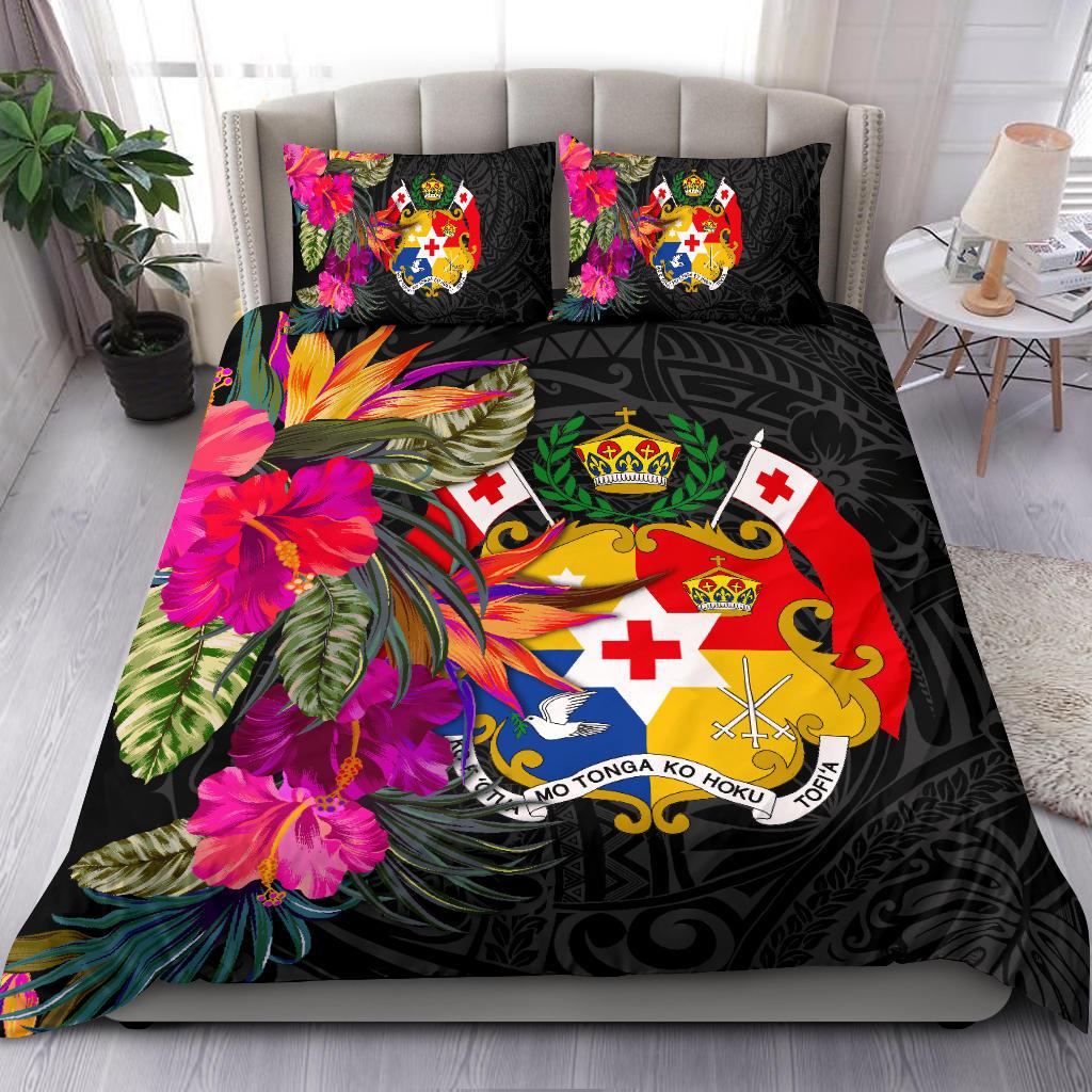 Tonga Bedding Set - Polynesian Hibiscus Pattern Black - Polynesian Pride